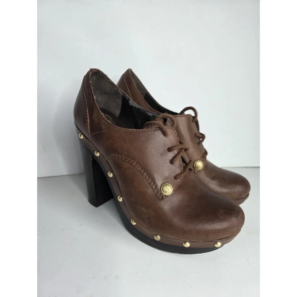 Vince Camuto Canasta Women's Leather Clogs Platform Brown Shoes Heels Sz‎ 6